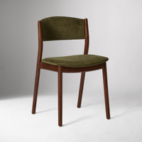 Chaise de salle à manger en velours vert olive, structure en bois de noyer massif, style moderne du milieu du siècle, mobilier pour restaurant et café