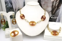 Parure 4 pièces vintage européenne et américaine en acier inoxydable plaqué or 18 carats, motif nez de cochon, collier, boucles d'oreilles, bague et bracelet, pour mariage