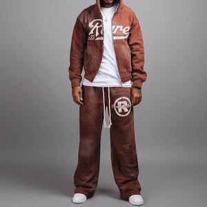 Custom Trainingspak Logo Zwarte Crop Top Uitlopende Sweatsuit Zuur Wassen Zuur Wassen Zweet Pak Joggingbroek En Hoodie Sets - Product Image 4