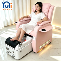 Fauteuil de pédicure électrique rose pour salon de beauté, avec fonction de massage, lumière LED et bac à bain de pieds