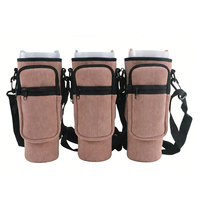 Étui de bouteille d'eau isolé en néoprène 30/40 oz avec bandoulière et poches pour hommes/femmes, pour la marche et la randonnée