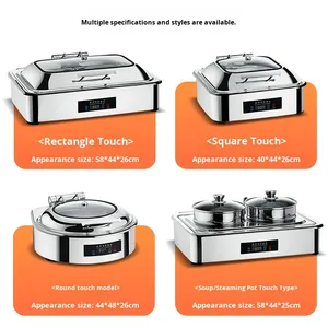 Luxury Gold Digital <b>Electric</b> Chafing Dish Stainless Steel <b>Buffet</b> <b>Food</b> <b>Warmer</b> With Hydraulic Soft Close Glass Lid For Hotel Weddi - Product Image 2
