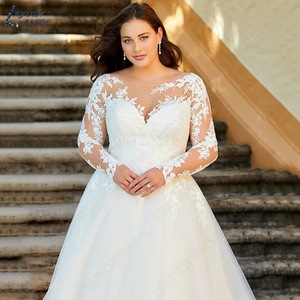 Wedding Dress A-Line Sweetheart Neckline Plus Size White Long Sleeve Lace Elegant Bridal Gown - Product Image 3