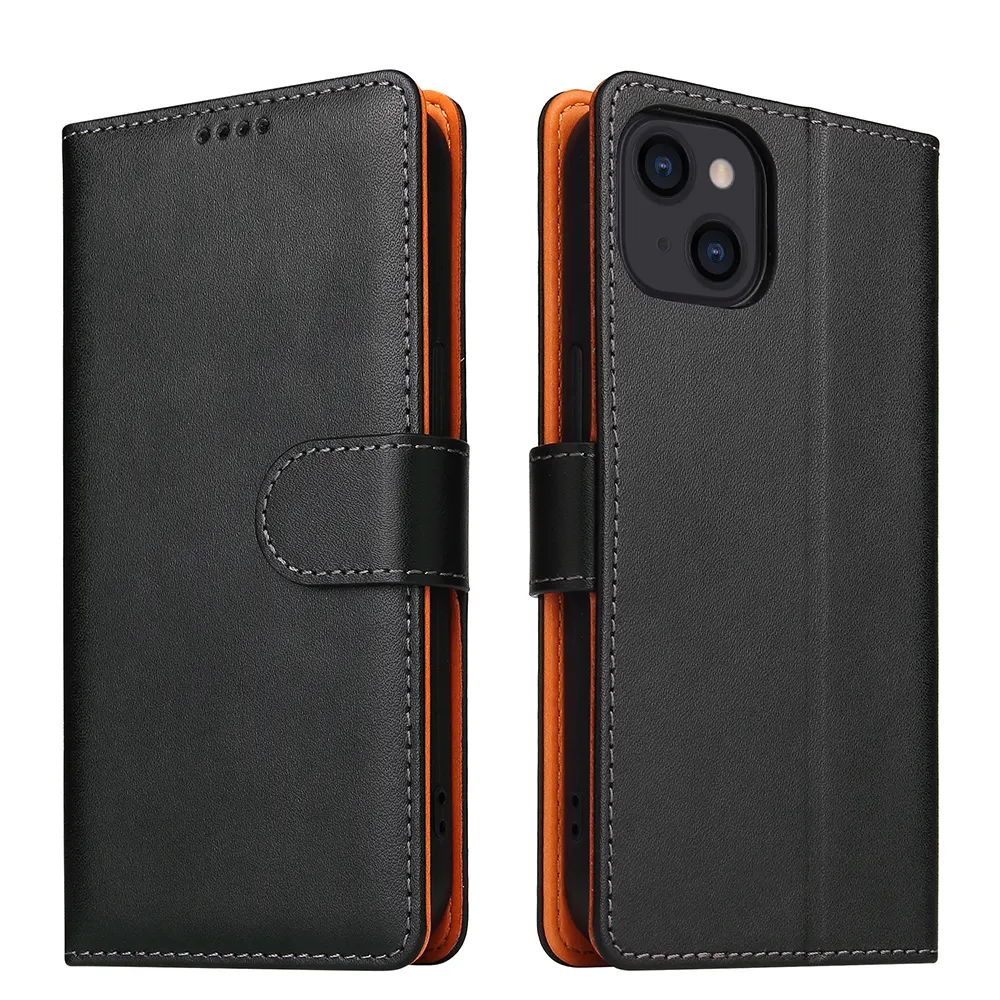 Genuine leather flip protective cover for iPhone 14 pro max card holder wallet mobile phone case