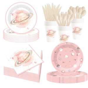 Artículos de Fiesta de Cumpleaños DAMAI Rosa Espacial, Platos, Servilletas y Vasos con Temática de Luna, Estrellas y Planetas del Espacio Exterior para Niñas, Baby Shower - Product Image 6