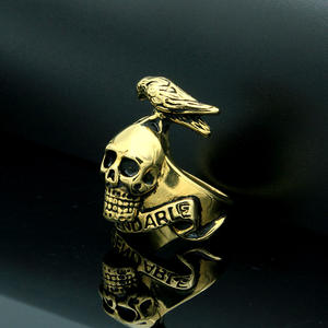 도매 사용자 정의 스테인레스 스틸 보석 티타늄 스틸 편지 만료 빈티지 펑크 캐스팅 까마귀 해골 반지 - Product Image 2