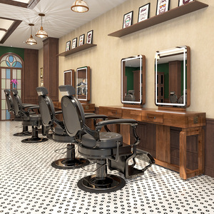 Station de coiffure de style vintage, meuble de salon en bois massif avec éclairage LED pour <span class=keywords><strong>barbier</strong></span> et salon de beauté - Product Image 2