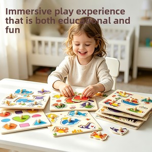 Rompecabezas <span class=keywords><strong>de</strong></span> madera con puzle <span class=keywords><strong>de</strong></span> perillas para niños pequeños, juguete educativo <span class=keywords><strong>de</strong></span> aprendizaje temprano con formas <span class=keywords><strong>de</strong></span> <span class=keywords><strong>animales</strong></span> y frutas - Product Image 2