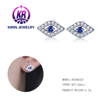 Bonitos pendientes minimalistas de Plata de Ley 925 para mujer, Zirconia cúbica azul con chapado en oro, Material principal de ojos de diablo turco