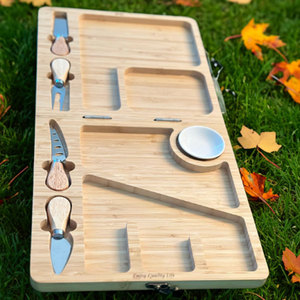 Bamboo Foldable <b>Cheese</b> Board <b>Set</b> With <b>Knives</b> Portable Serving Tray For Fruit Snacks And <b>Cheese</b> - Product Image 3