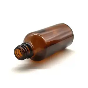 Botol tetes kaca Amber kosong daur ulang, 10ml 15ml 30ml 50ml 100ml dengan atasan hitam untuk botol minyak esensial