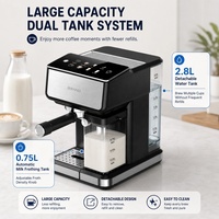 Machine à expresso à chauffage instantané à double chaudière, 20 bars, 1400W, pour usage commercial et domestique, avec réservoir à lait de 750 ml
