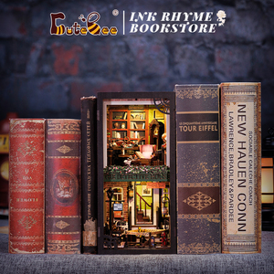Modèle miniature Cutebee en bois 3D, bibliothèque miniature, série détective, maison <span class=keywords><strong>de</strong></span> poupée, agence <span class=keywords><strong>de</strong></span> détectives, coin lecture avec couvercle anti-poussière - Product Image 3