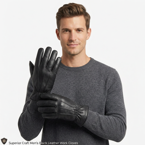 Gants de moto en cuir de mouton, longueur poignet, pour usage quotidien en hiver, style uni, écologiques, compatibles écran tactile, pour la pêche à la ligne et le cyclisme - Product Image 1