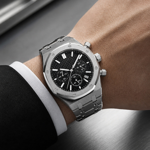 Relojes Clásicos <span class=keywords><strong>para</strong></span> Hombre, Reloj de Cuarzo de Moda <span class=keywords><strong>para</strong></span> Negocios, Luminoso, Resistente al Agua, Cronógrafo de Acero Inoxidable - Product Image 3