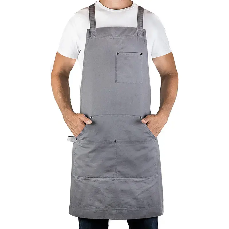 Tabliers de chef en coton avec logo personnalisé Tabliers de bar et de cuisine uniformes unisexes Tabliers de bar et de café commerciaux longs pour le travail