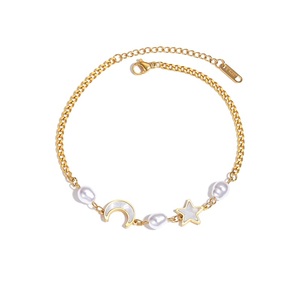 Tobilleras de Acero Inoxidable con Estrella y Luna, Chapadas en Oro de 18K, para Mujer, Modernas, con Perlas, que No se Destiñen y son Versátiles, Venta al Por Mayor - Product Image 4
