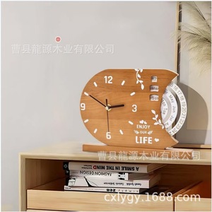 Wooden Laser Engraved Perpetual Calendar <b>Clock</b> Geometric Modern Design <b>Battery</b> Powered Desktop Office Home Decor - Product Image 3