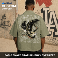 Chemise surdimensionnée brodée à col campiste, motif graphique gothique vert olive personnalisé avec strass, pour homme, style streetwear