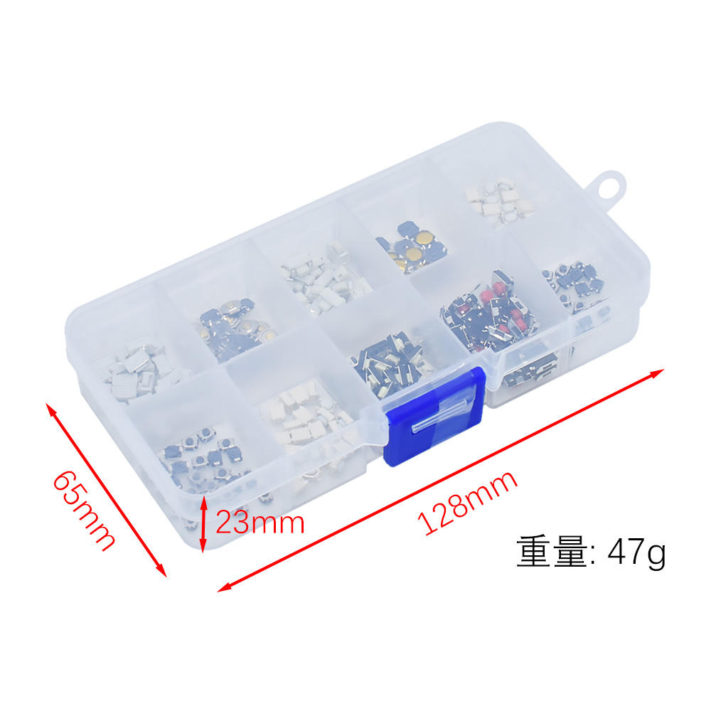 250Pcs/Box 10 Kinds Car Remote Control Key Touch Switches Micro Momentary Tact Tactile Patch Button Switch Assortment Kit