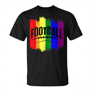 T-shirt drapeau de football arc-en-ciel pour hommes et femmes, design compressé, vêtement promotionnel célébrant le Mois de la fierté LGBT - Product Image 2