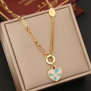 Conjunto de colgante y pulsera de corazón para mujer, joyería de acero inoxidable chapada en oro de 18K, collar de moda, precio al por mayor