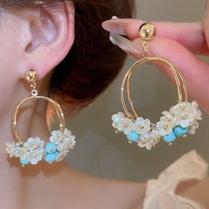 Crystal Pearl <b>Flower</b> Pendant Earrings Seaside Vacation Earrings Fresh and <b>Sweet</b> Earrings - Product Image 1