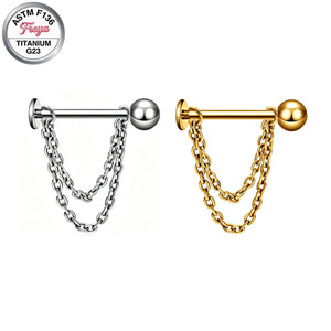 Anillos de Titanio ASTM F136 Freya para Pezones de <span class=keywords><strong>Mujer</strong></span>, con Cadena Colgante, Barra Recta, Joyería Sexy para <span class=keywords><strong>Piercing</strong></span> Corporal, Chapado en Oro - Product Image 4