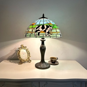 Longhuijing 16Inch Tiffany Handcrafted Art Stained Glass Dome <b>Lamp</b> with AC E26 Rustic Resin <b>Base</b> and Cow Themed Colored Glass - Product Image 1