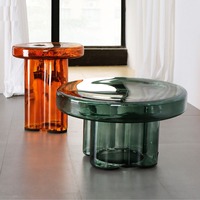 Meubles de style nordique centre de café rond bas de luxe petite table basse d'appoint en verre moderne
