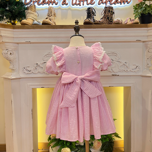 Vacanze di supporto floreale senza maniche Smocked per bambini per bambine 2-12y bambini bambini Baby strisce bianche gonna abiti Vintage - Product Image 2