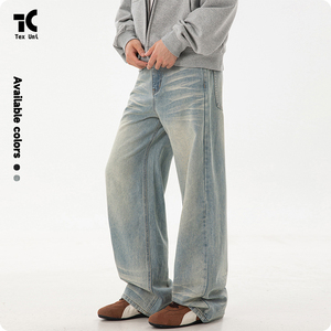 Pantalones vaqueros largos rectos <span class=keywords><strong>de</strong></span> hombre, estilo americano, con efecto 3D, lavado y desgastado, <span class=keywords><strong>de</strong></span> cintura media, holgados, vintage, para verano y otoño. - Product Image 1
