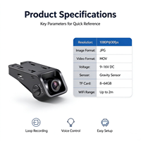 Caméra embarquée intelligente Z00 970 008 1080P HD WiFi DVR pour voiture, vision nocturne grand angle F1.8, enregistrement en boucle