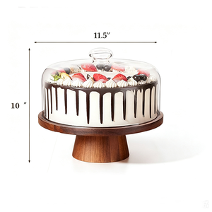 Wooden <strong>Cake</strong> Stand with Lid, Acacia <strong>Cake</strong> Stand Holder with <strong>Glass</strong> <strong>Dome</strong>, Versatile Dessert Stand with Strong Magnetic Pedestal - Product Image 6