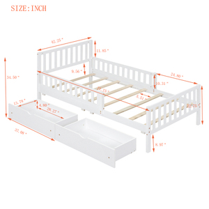 New Style Modern Solid Wood Twin Size Platform <b>Bed</b> with Guardrails on Both Sides and Two Storage Drawers - Product Image 4