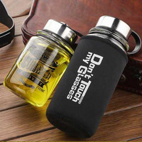 Bouteille d'eau de sport en verre borosilicate épais à large ouverture, 1000 ml, logo personnalisé, pas cher, avec manchon