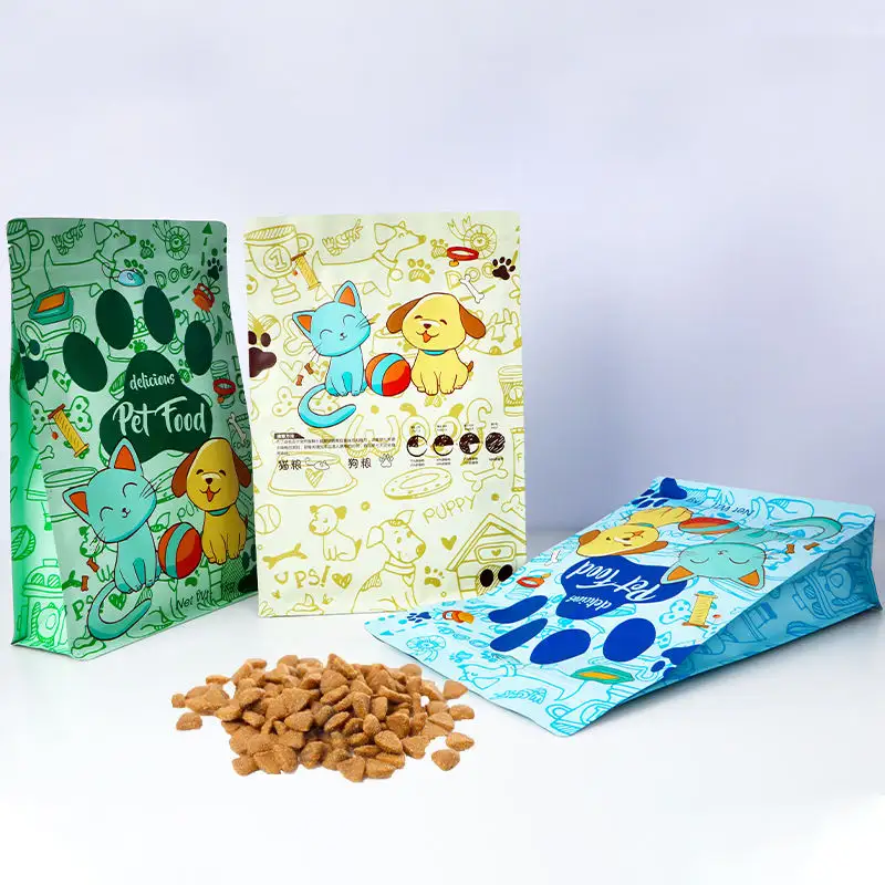 Sacchetto di imballaggio per alimenti per gatti con stampa personalizzata per alimenti per cani 2Kg 5Kg 10Kg sacchetto di imballaggio per alimenti con guarnizione laterale a fondo piatto