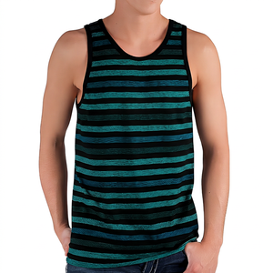 Custom Men's Loose Fit Gym <b>Stringer</b> KITTM08 Tank Top Striped Knitted Weave Casual Style Plus Size Options-Bulk Wholesale - Product Image 6