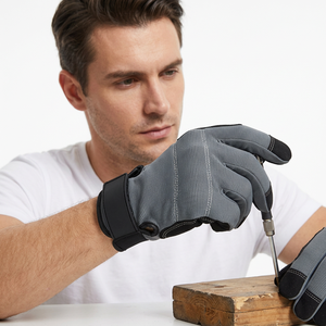 Guantes de Trabajo Antideslizantes de Poliéster con Puntas de Dedos Lisas, Muñequera Elástica, Guantes de Seguridad de Uso General, Sin Látex, Gris Negro - Product Image 5