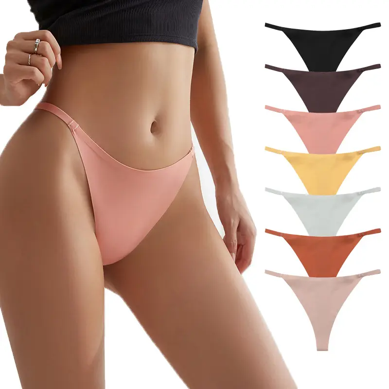 Sexy Thin Belt Comfortable Solid Color Panties Ice Silk G-string Underwear Seamless Thong For Women