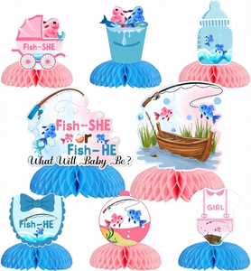 8 pièces Centres de table nid d'abeille Révélation du Sexe Poisson <span class=keywords><strong>Il</strong></span> ou Elle, Décorations de table Révélation du Sexe, Toppers de table Baby Shower - Product Image 6