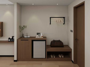 Meubles de chambre d'hôtel 3 étoiles sur mesure en gros : Cadre de lit en bois économique avec tables de chevet, meubles TV et armoires de rangement - Product Image 3