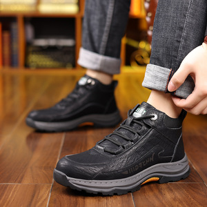 Bottes d'hiver pour hommes en cuir véritable, hauteur cheville, doublure chaude en fourrure, semelle extérieure en caoutchouc imperméable, bout rond, semelle intermédiaire en EVA - Product Image 4