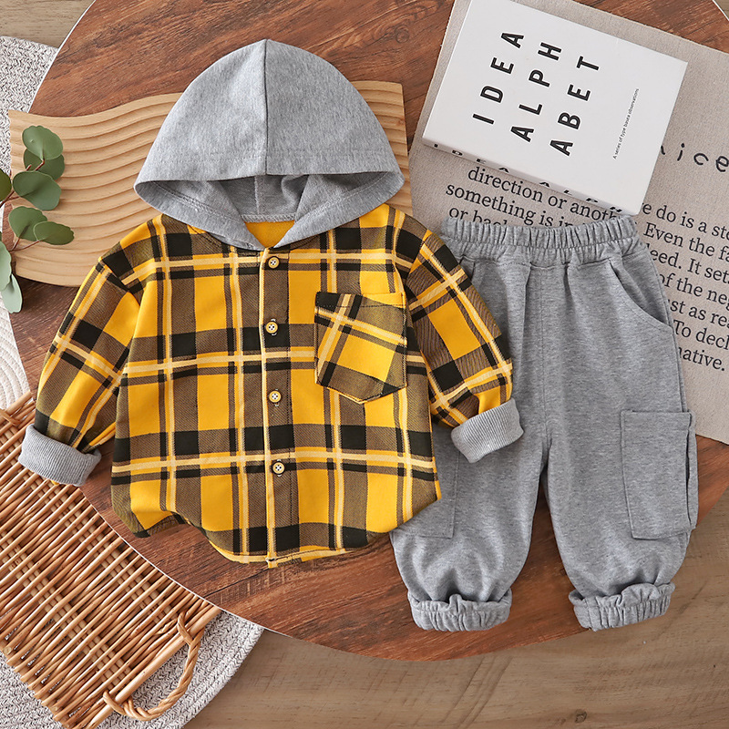 Ensemble deux pièces chemise à capuche manches longues jaune
