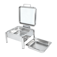 Luxuriöser quadratischer hydraulischer Chafing Dish aus Edelstahl für Hochzeitsbankette und Restaurants mit Glasdeckel – Buffet-Speisenwärmer