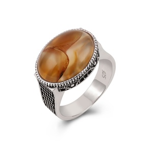 Kaanjewelry Hợp Thời Trang Phong Cách Dân Tộc Phong Cách 925 Sterling Bạc Đá Agate Nhẫn Cho Nam Giới Nhẫn Tốt Với Đá Agate Tự Nhiên - Product Image 1