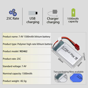 Fábrica 7.4V 1500mAh 903462 li-po polímero baterias para rc metal brinquedo veículos barco bateria drone - Product Image 3