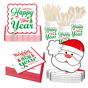 Juego de Vajilla Desechable Personalizado DAMAI para Fiesta de Navidad con Diseños de Gorro de Santa Claus, Platos, Vasos y Servilletas de Papel - Product Image 5