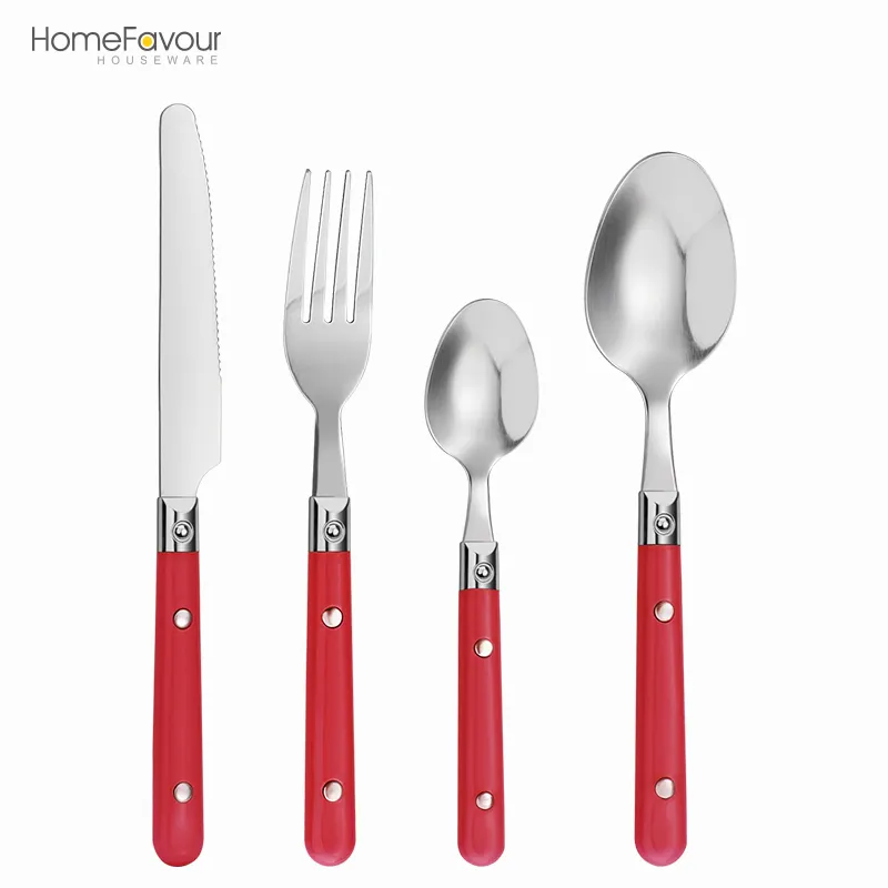 Western Stainless Steel Flatware PP Plastic Half Handle Red Cutlery Set