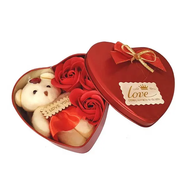Vente en gros boîte en fer blanc décorative en forme de coeur pour cadeau de la Saint-Valentin stockage de récipient en étain pour biscuits de Noël et bonbons
